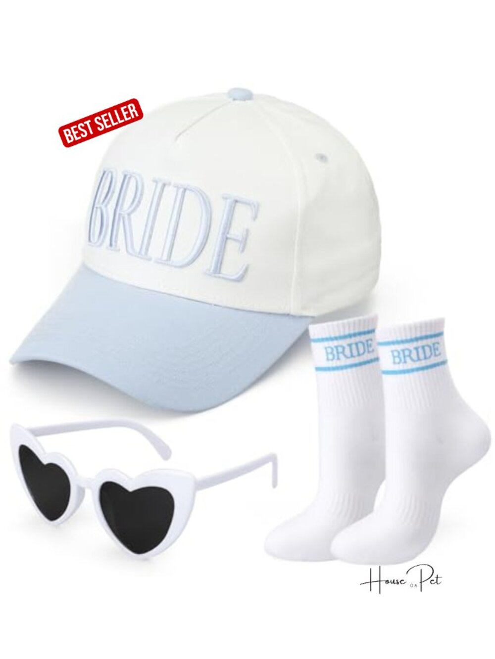 Bride Trucker Hat, Heart Sunglasses & Socks Set for Bachelorette Party